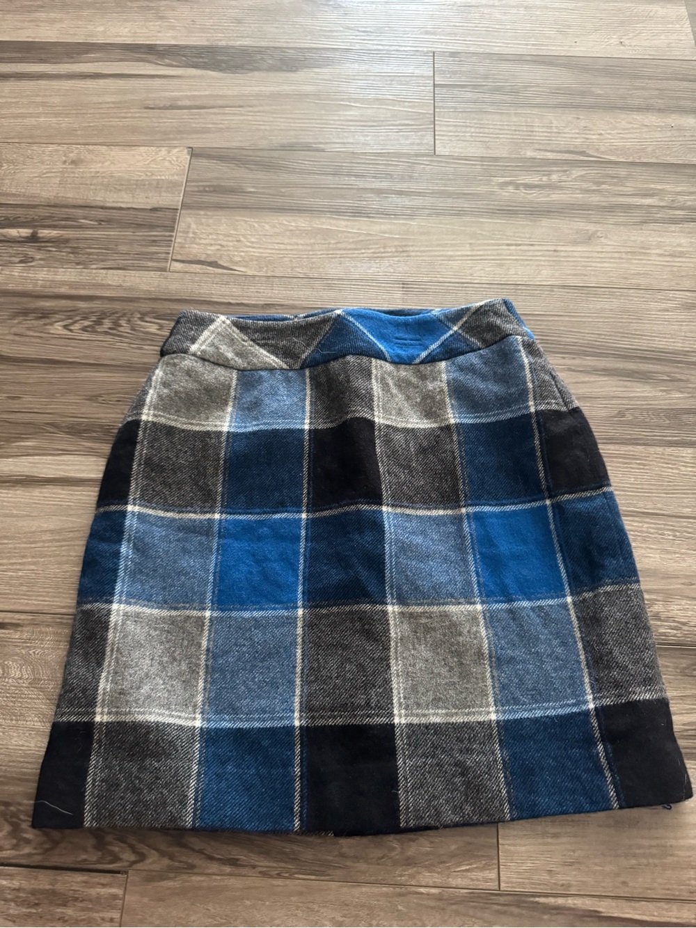 Talbots Blue, Gray and Black Plaid Mini Skirt